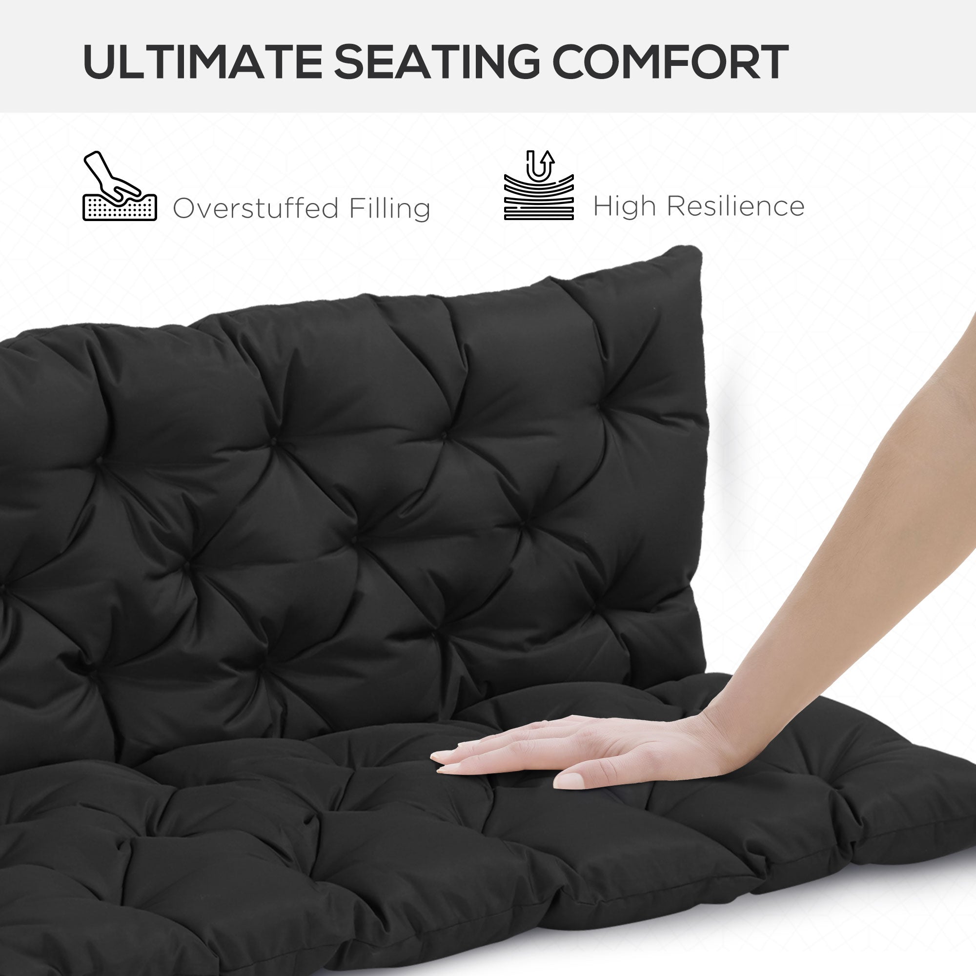 Outsunny 3 Seater Outdoor Seat Pads Bench Swing Chair Replacement Cushions Backrest for Patio Garden, Black 
