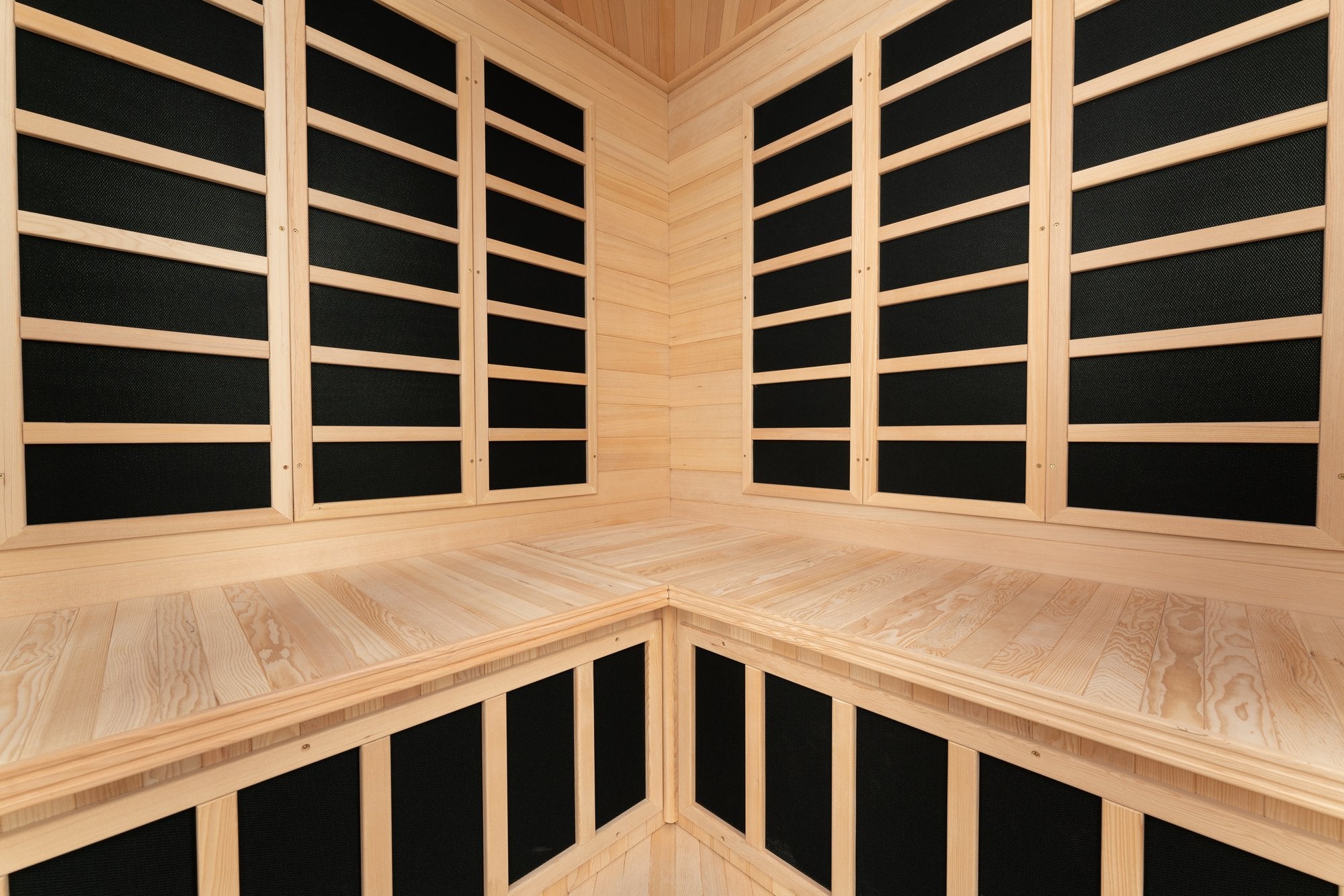 Blisspod, Vienna, Corner Spacious Far Infrared Sauna Canadian Hemlock Ultra Low EMF, 12 Heaters, 4-5 Persons 