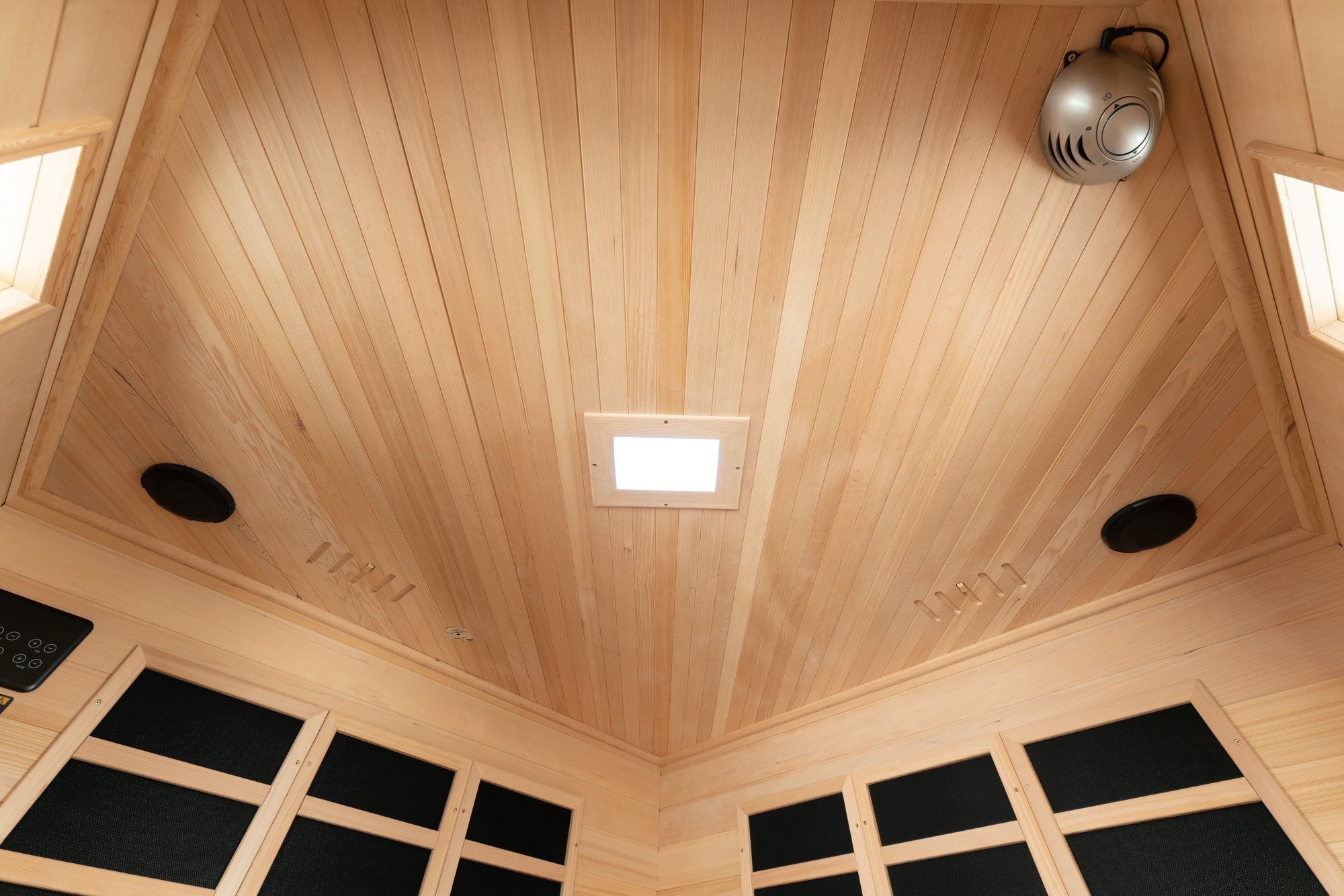 Blisspod, Vienna, Corner Spacious Far Infrared Sauna Canadian Hemlock Ultra Low EMF, 12 Heaters, 4-5 Persons 