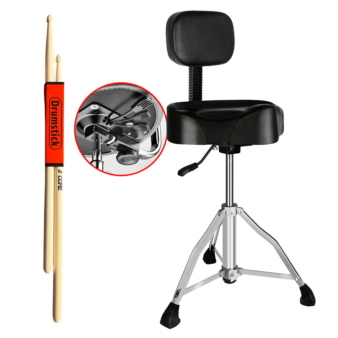 5Core Drum Throne Padded Guitar Stool Backrest Drummer Seat for Adults And Kids BLACK