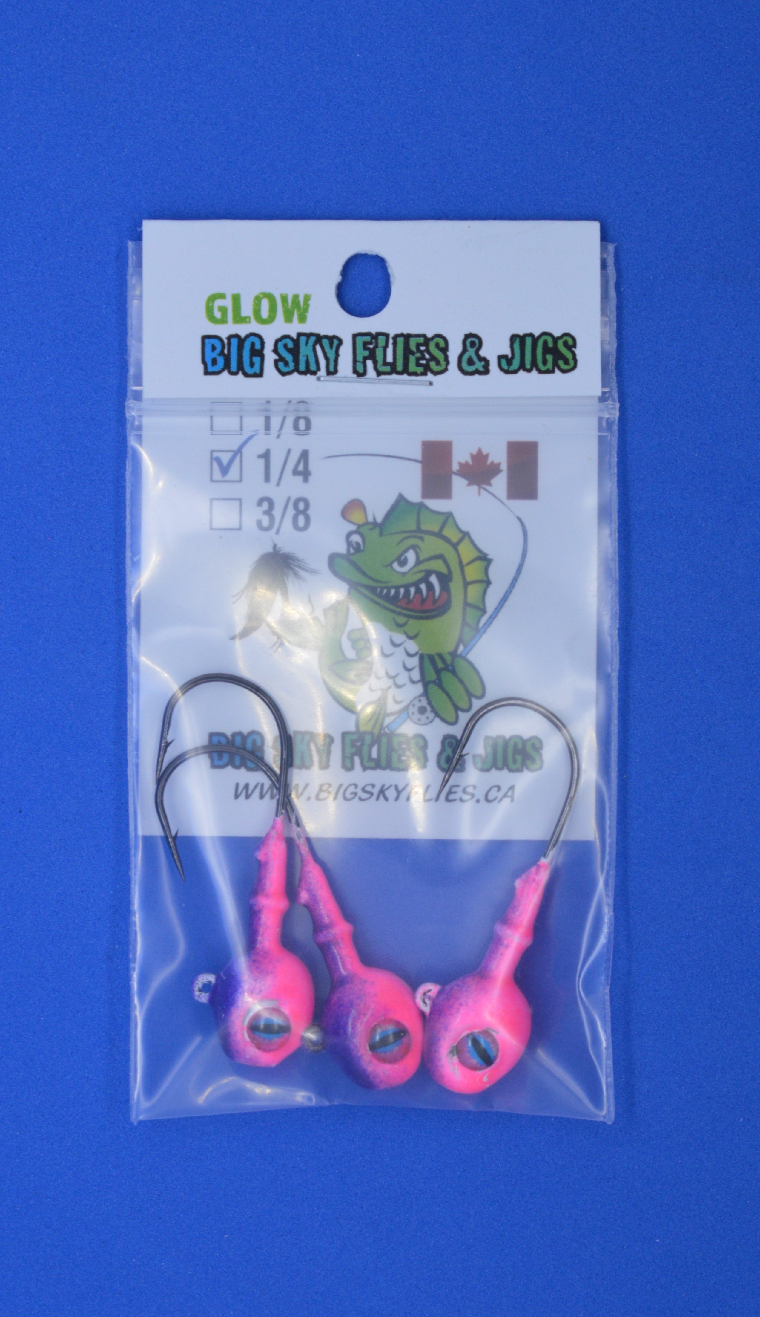 Big Sky Snake Eye 1/4oz Glow Jigs 3/pack 