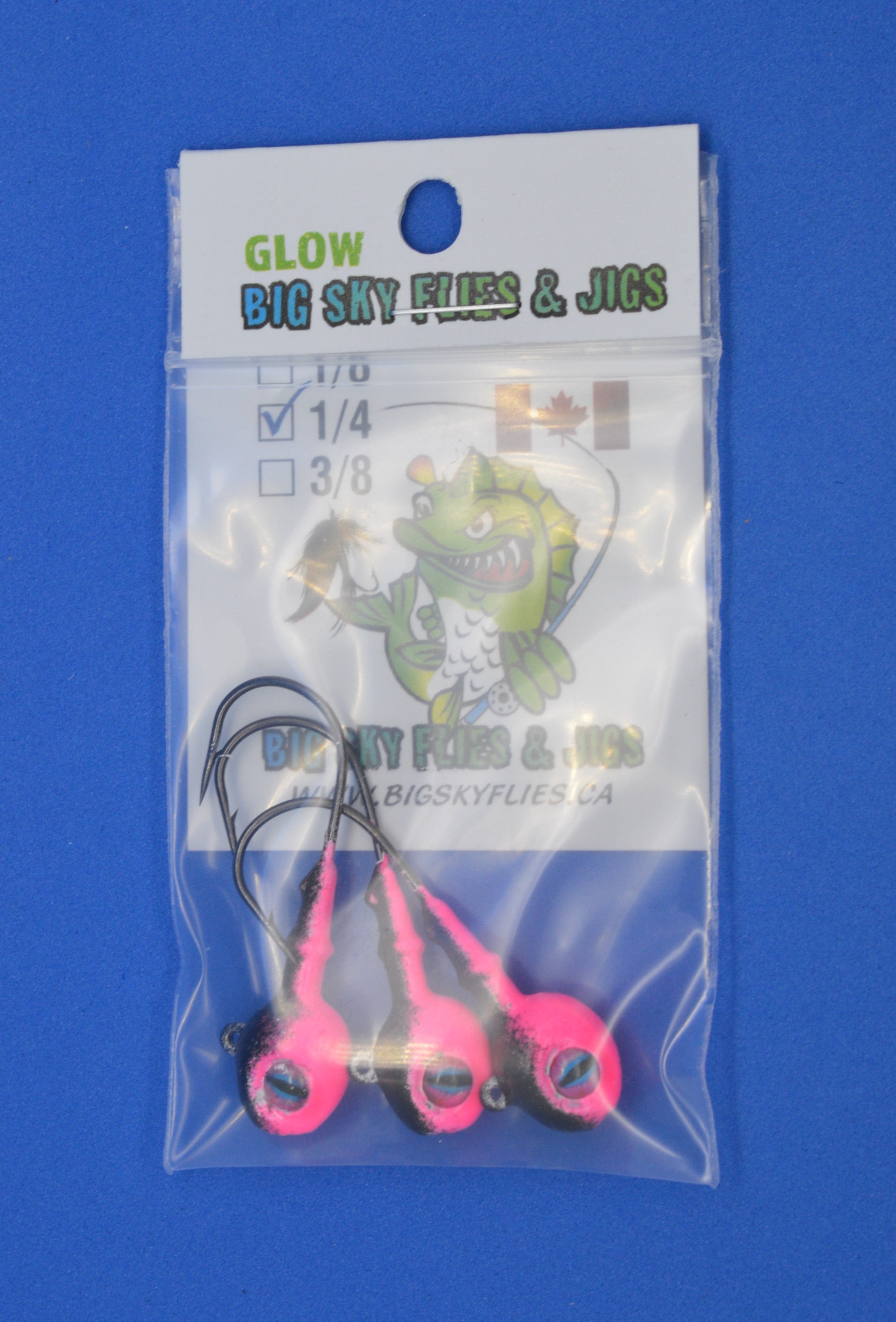 Big Sky Snake Eye 1/4oz Glow Jigs 3/pack 
