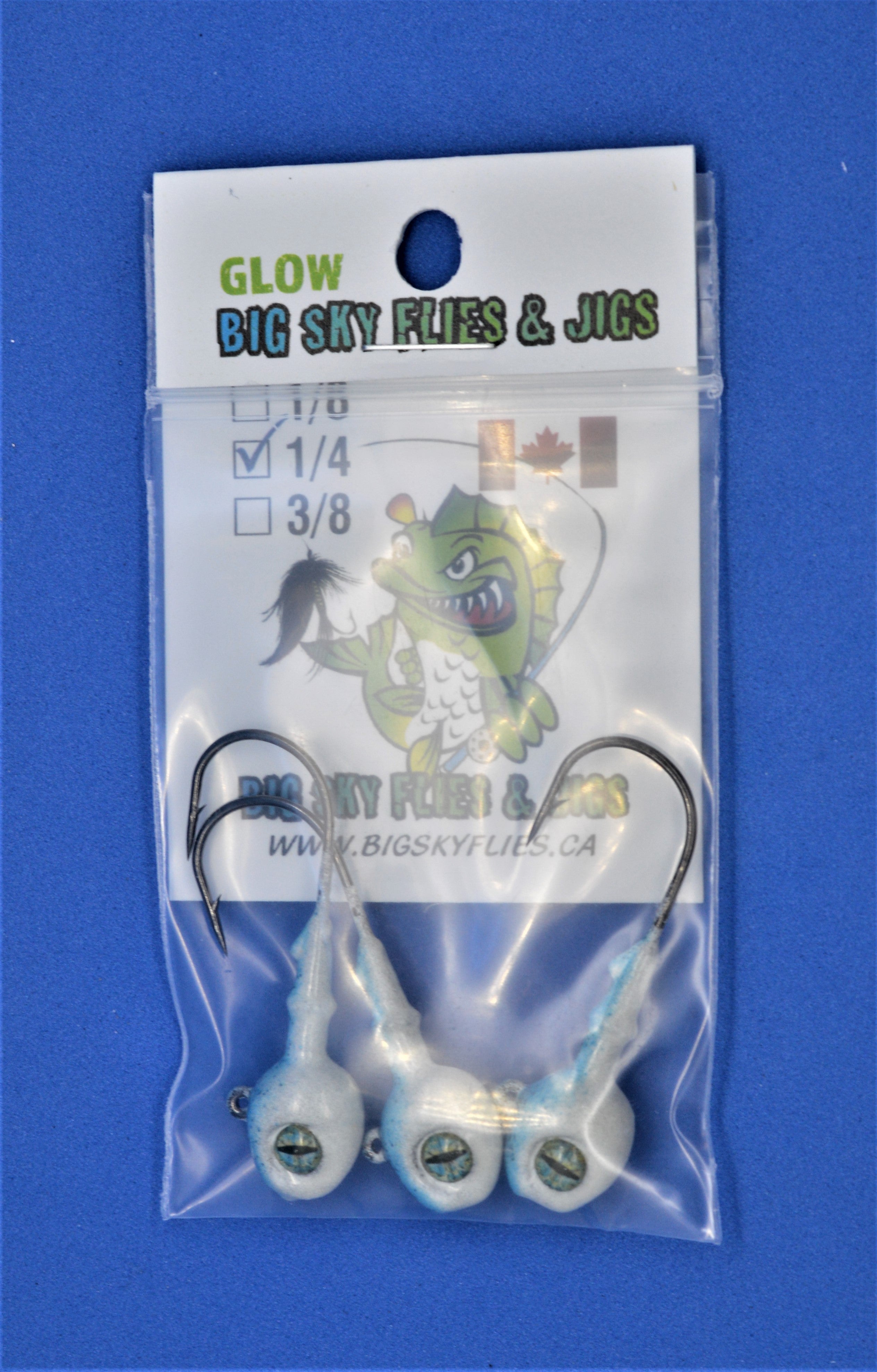 Big Sky Snake Eye 1/4oz Glow Jigs 3/pack 