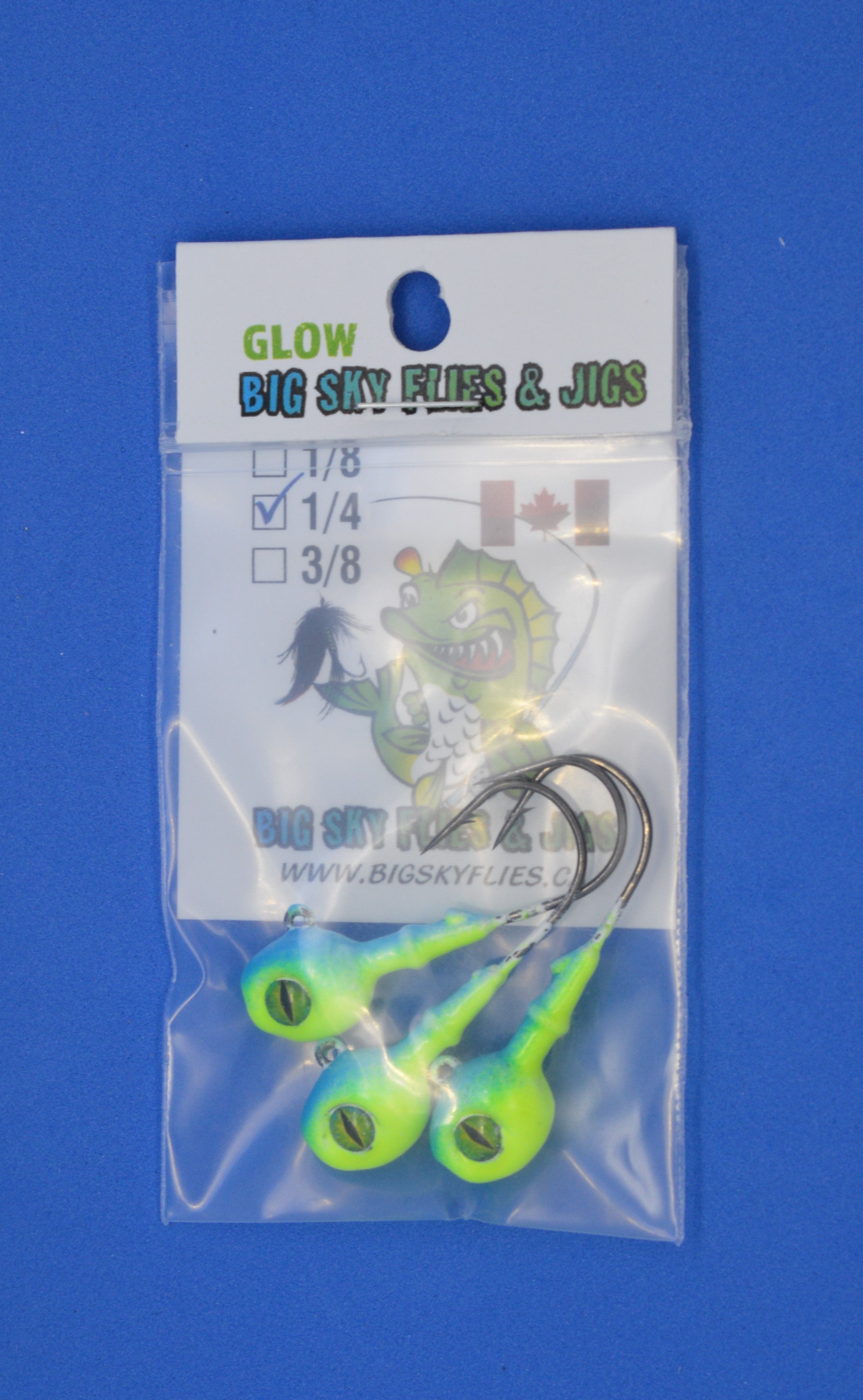 Big Sky Snake Eye 1/4oz Glow Jigs 3/pack 