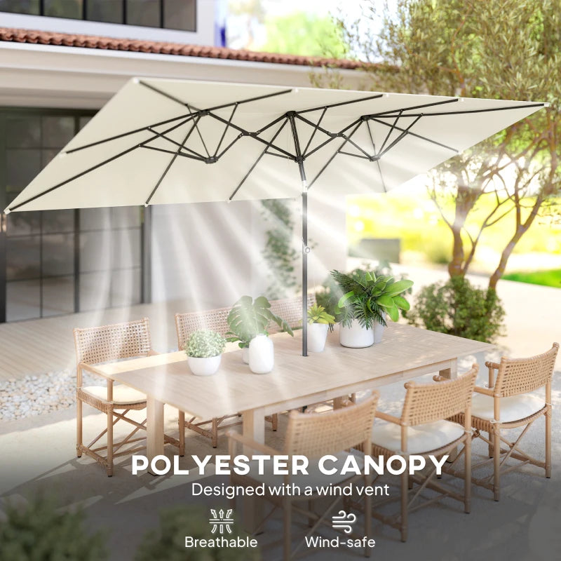 Double-Sided Patio Umbrella Parasol with Tilt, Adjustable Height, Vents and 12 Ribs, for Garden, White