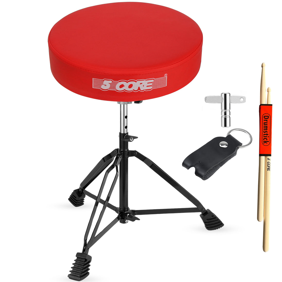 5Core Drum Throne Padded Guitar Stool Adjustable Drummer Seat for Adults & Kids RED