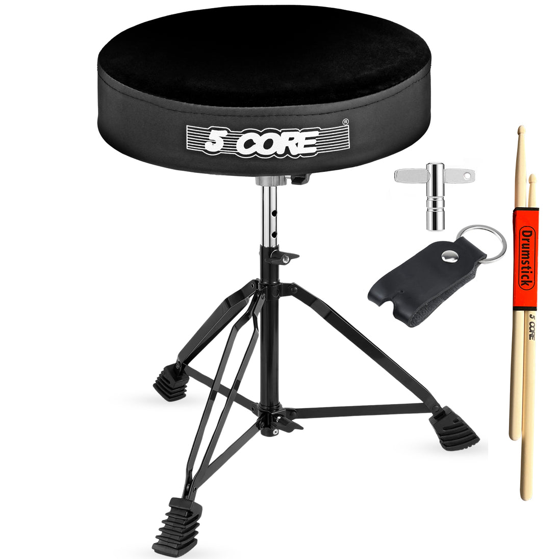 5Core Drum Throne Padded Guitar Stool Adjustable Drummer Seat for Adults & Kids VELVET BLACK