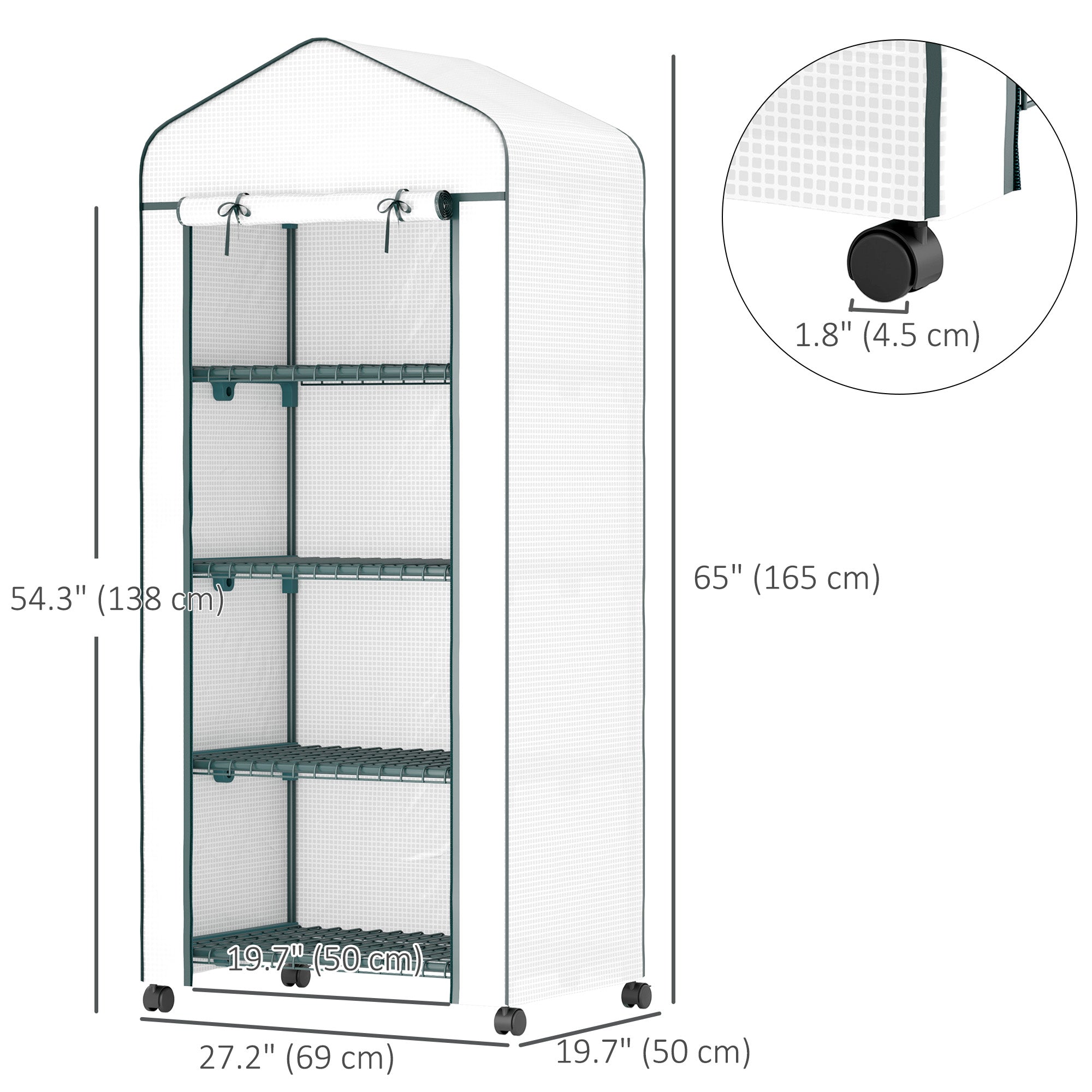 Outsunny Portable Greenhouse, Outdoor Hot House Plant Flower Greenhouse with 4 Tier Shelves, PE Cover, White 