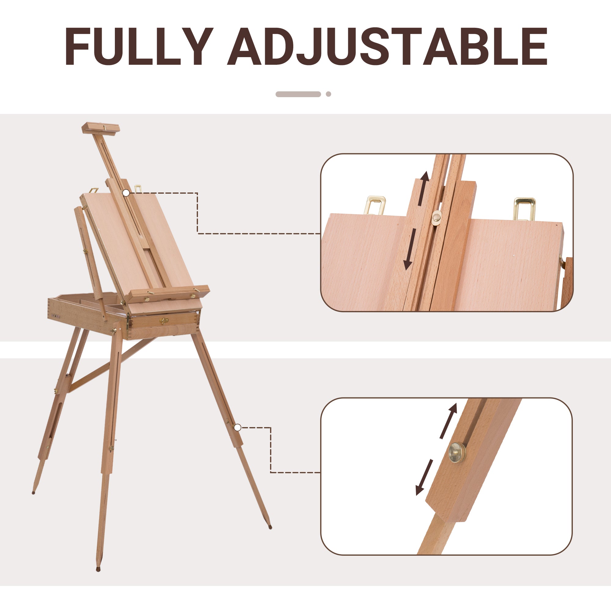 HOMCOM Foldable Art Easel 72.4" Portable Sketch Box French Style Wood Stand Drawer Palette Shoulder Strap Hold Canvas Artist Supplies 