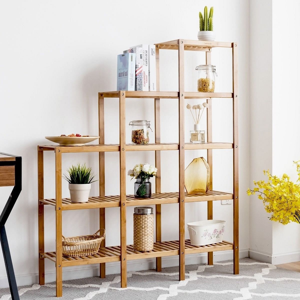 Bamboo Wood 5-Tier Versatile Bookcase Plant Stand Storage Rack - Free Shipping