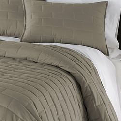 Full/Queen Modern Brick Stitch Microfiber Reversible 3 Piece Comforter Set in Taupe - Free Shipping