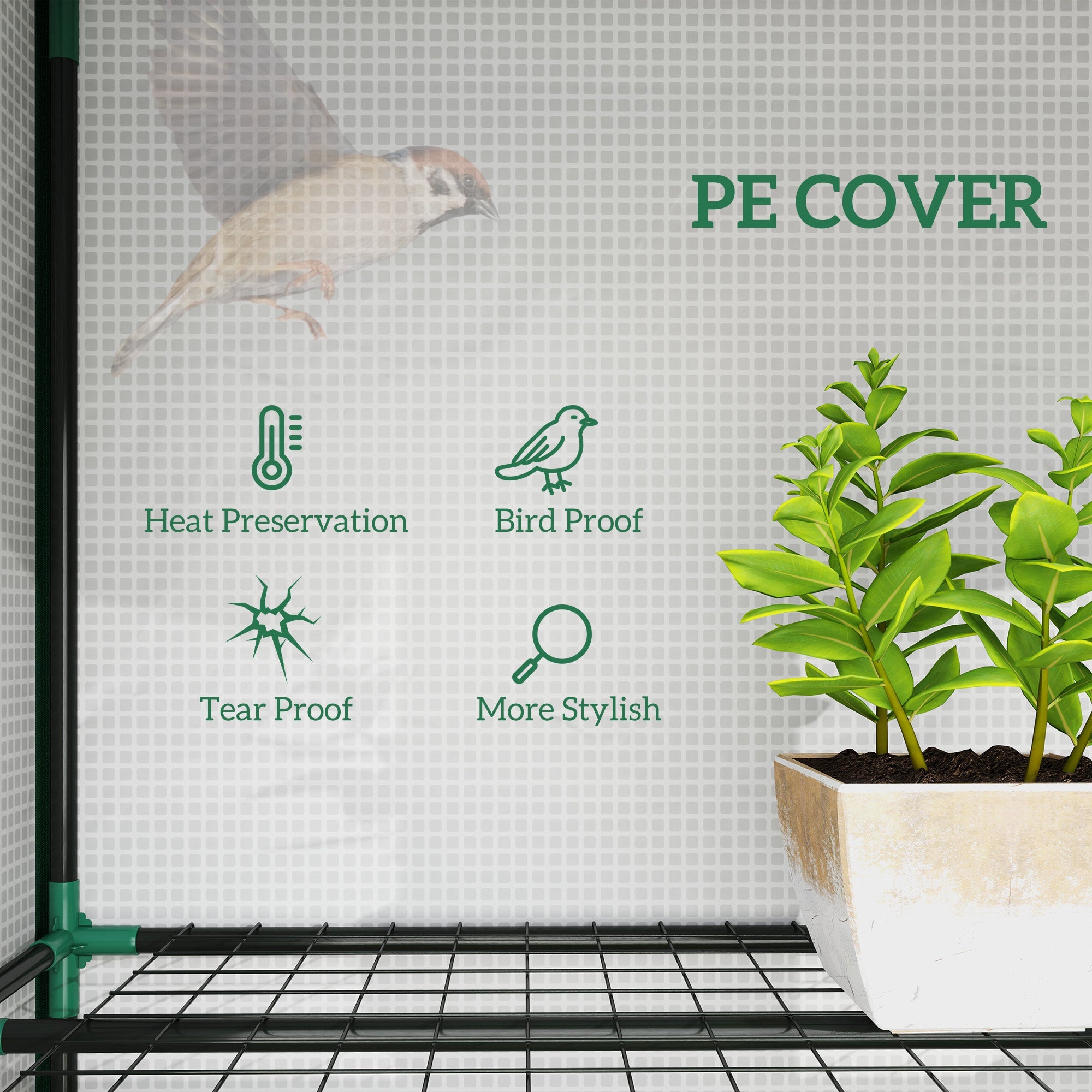 Outsunny Lean-to Greenhouse with 3 Tier Shelves, Mini Greenhouse with 3 Roll-Up Doors for Indoor Outdoor, White 