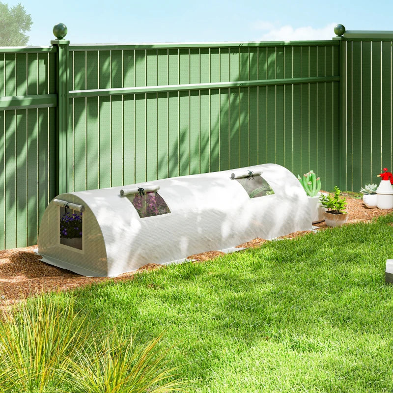 Portable Mini Greenhouse, Tunnel Growing Tent with 5 Mesh Windows and Steel Frame,7' x 3' x 2', White