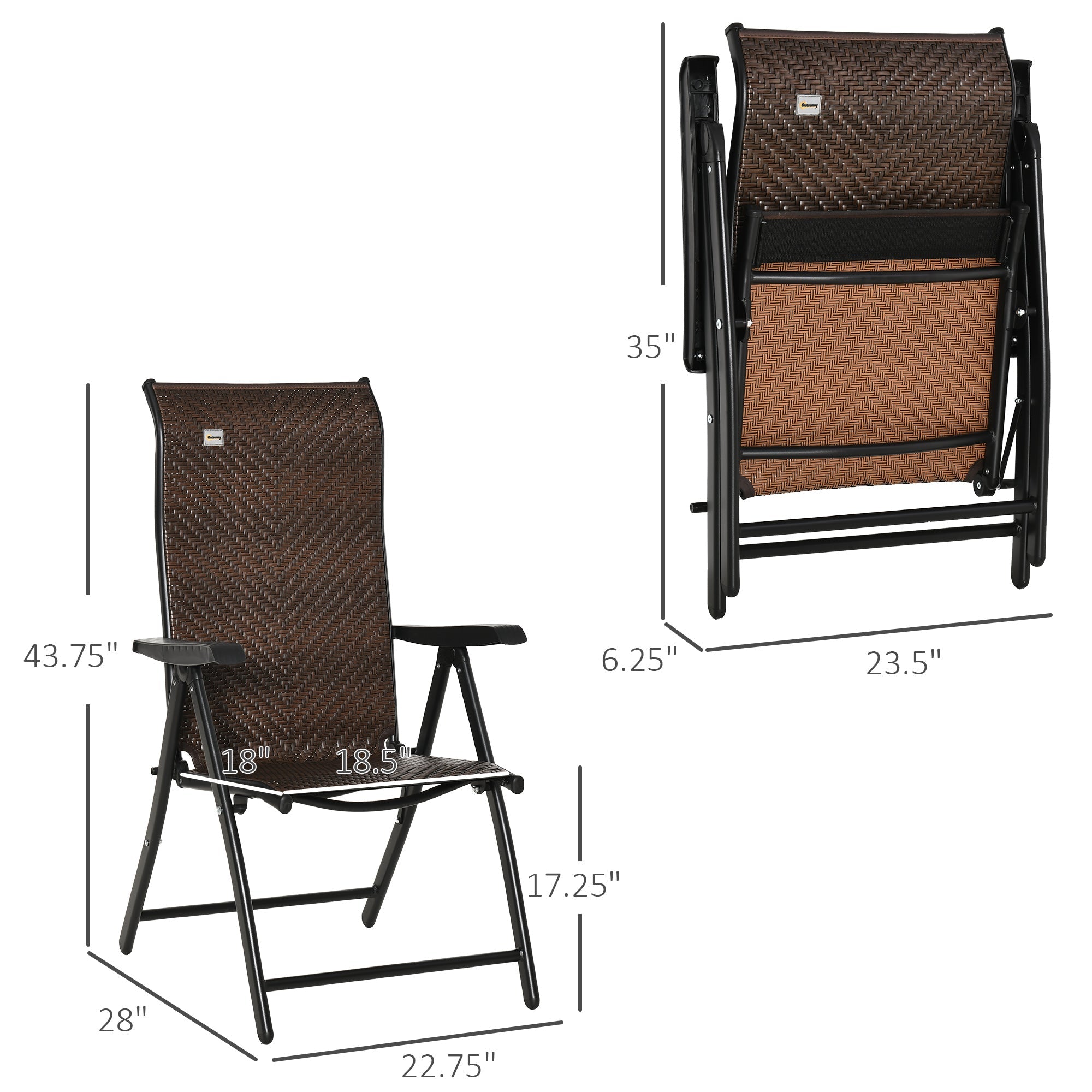 Outsunny Folding PE Rattan Lounge Chair, Portable Wicker Recliner with Adjustable Backrest for Patio, Garden, Brown 
