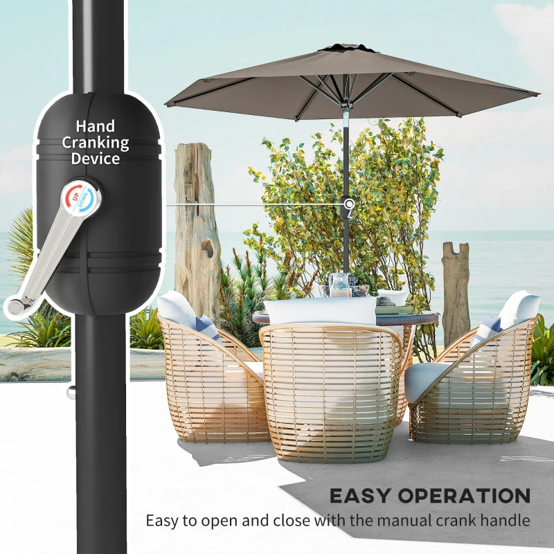 Patio Sun Umbrella, Outdoor Parasol with 6 Ribs, Dark Grey