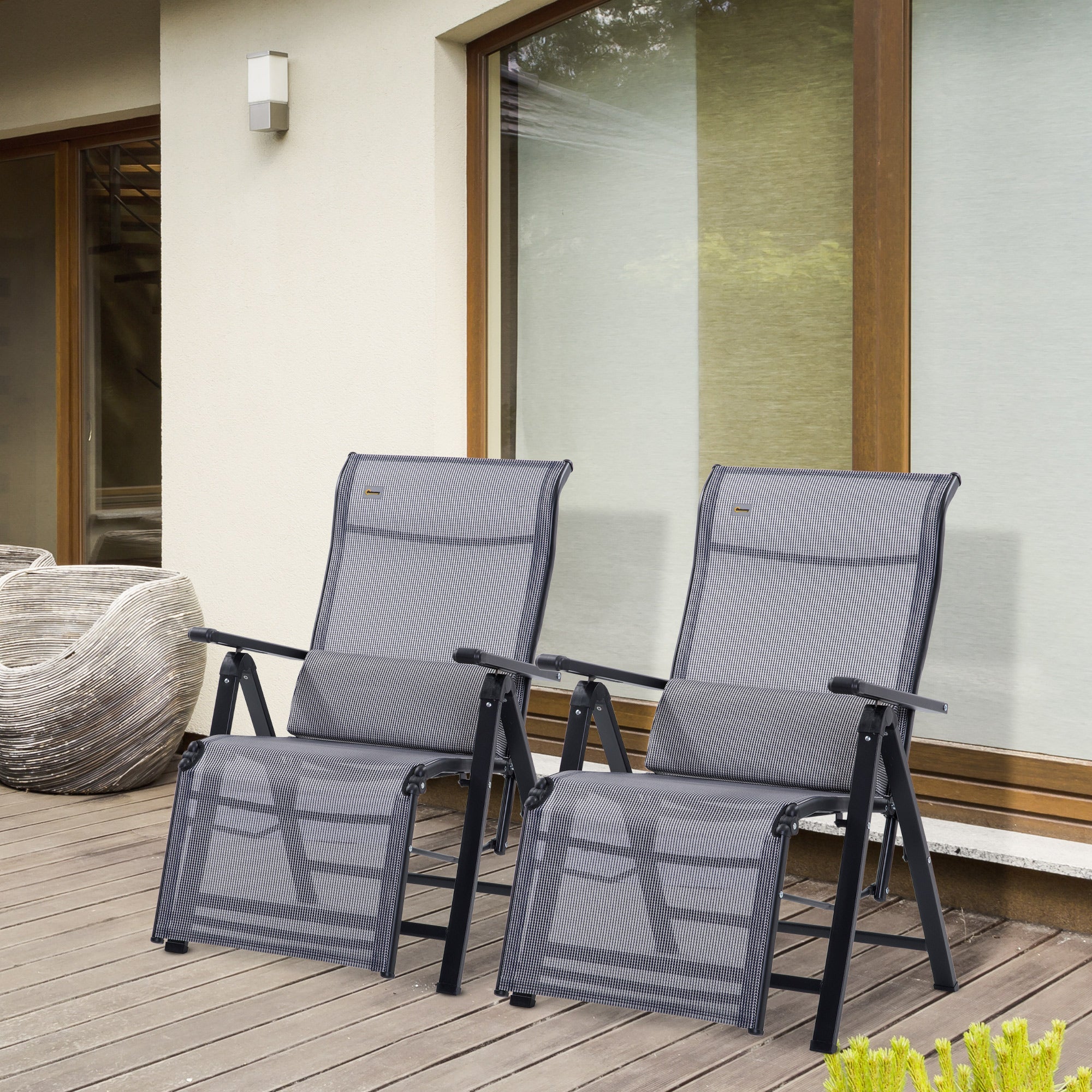 Outsunny Folding Zero Gravity Recliner Chair Set of 2 with Adjustable Backrest Grey for Patio Deck 