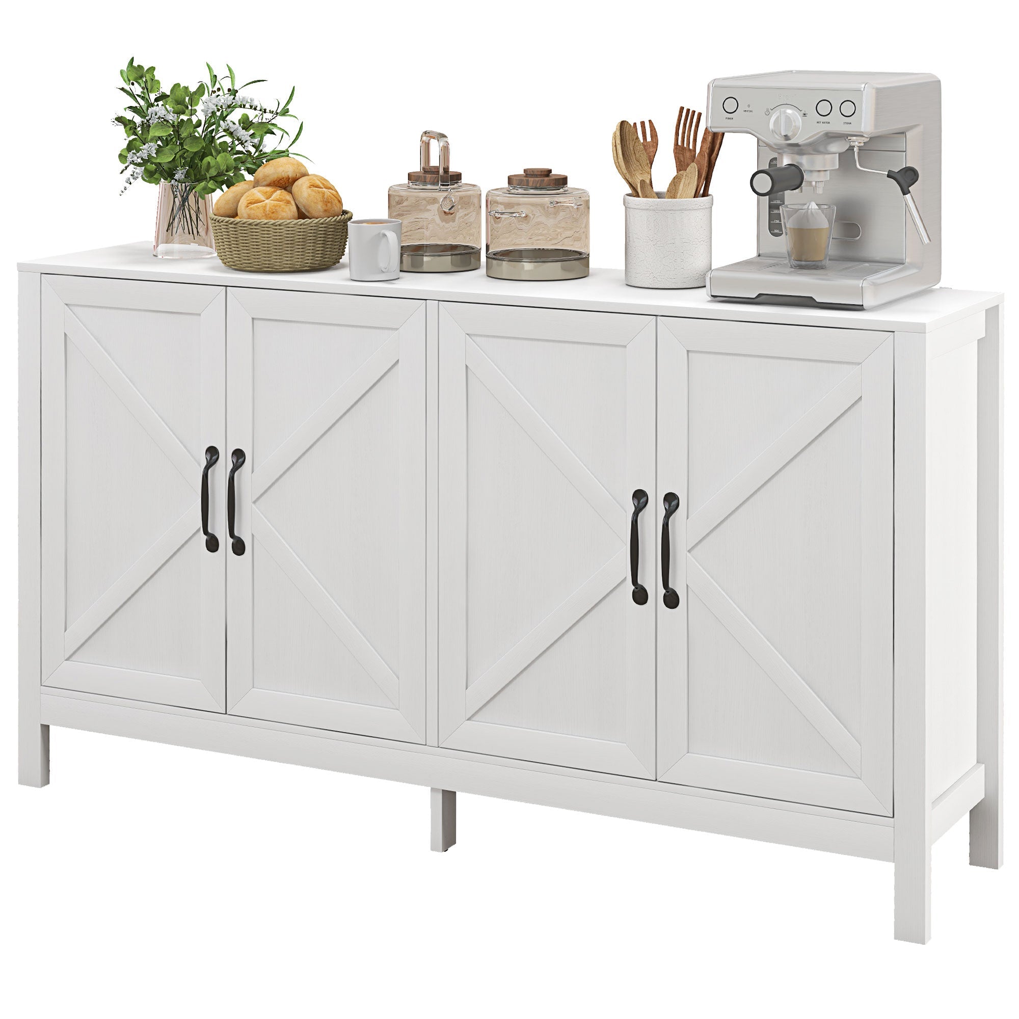 HOMCOM Sideboard Buffet TV Stand Storage Cabinet Barn Door Adjustable Shelf TVs up to 65 Inches White 