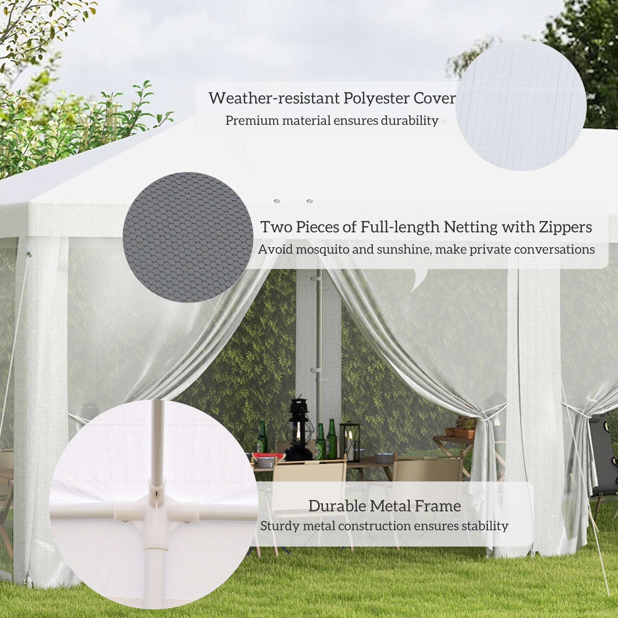 Outsunny Shaded Sanctuary: 19x9ft Party Tent Gazebo Canopy, Outdoor Sun Shade with Mosquito Netting, White Elegance 
