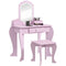 Qaba Makeup Vanity with Mirror and Stool, Cloud Design, Drawer, Storage Boxes, for 3-6 Years Old, Pink
