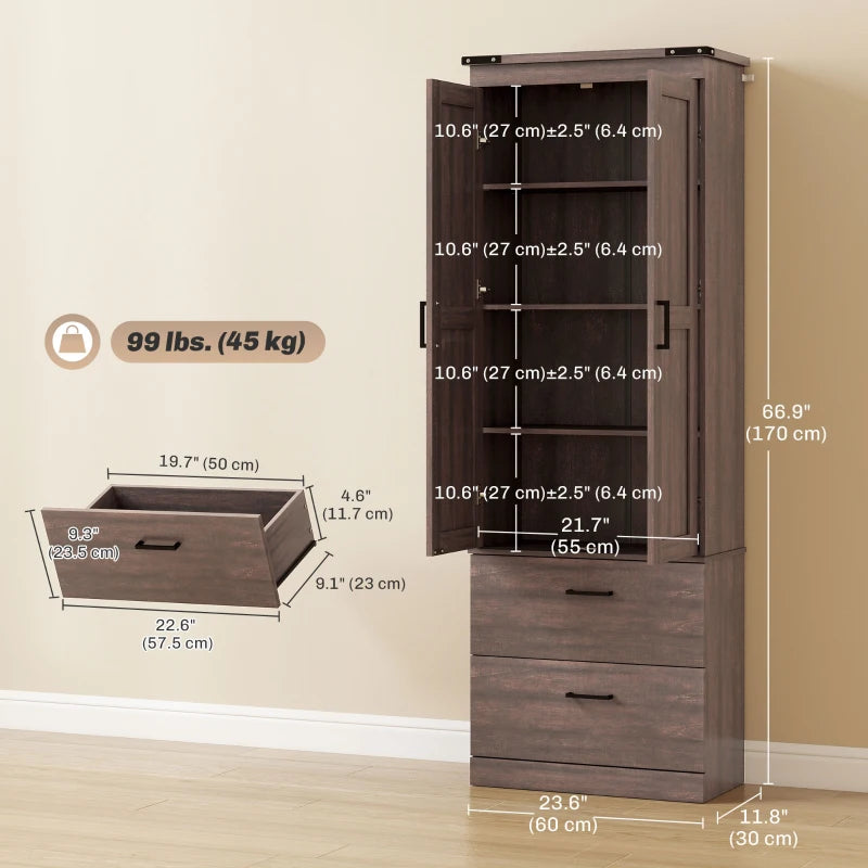 67" Tall Kitchen Pantry Storage Cabinet, Kitchen Pantry Cabinet with Doors, Drawers and Adjustable Shelves