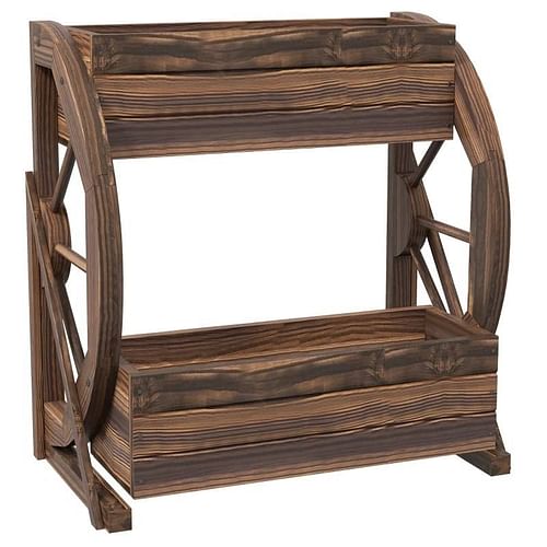 Farmhouse Wooden Wagon Wheel Fir Wood 2 Planter Garden - Free Shipping