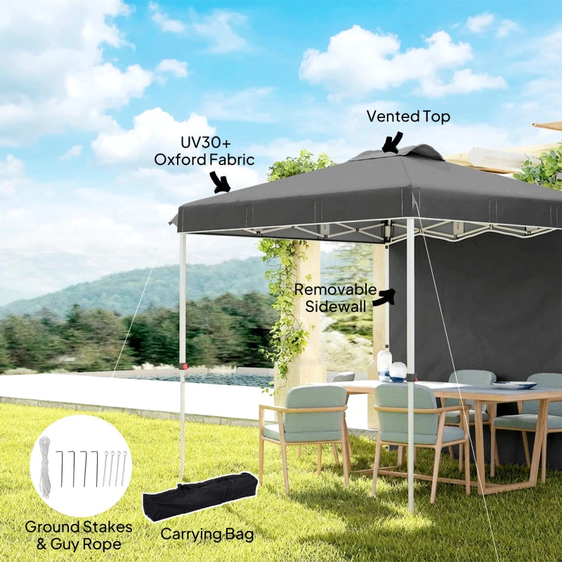 8 x 8 ft Pop Up Canopy with 1 Sidewall, Carry Bag and 4 Sand Bags, Height Adjustable Instant Sun Shelter, Dark Grey