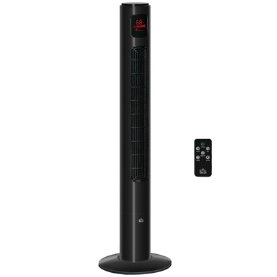 HOMCOM Oscillating Tower Fan Standup Cooling 3 Speed 12h Timer LED Remote Black for Efficient Air Circulation 
