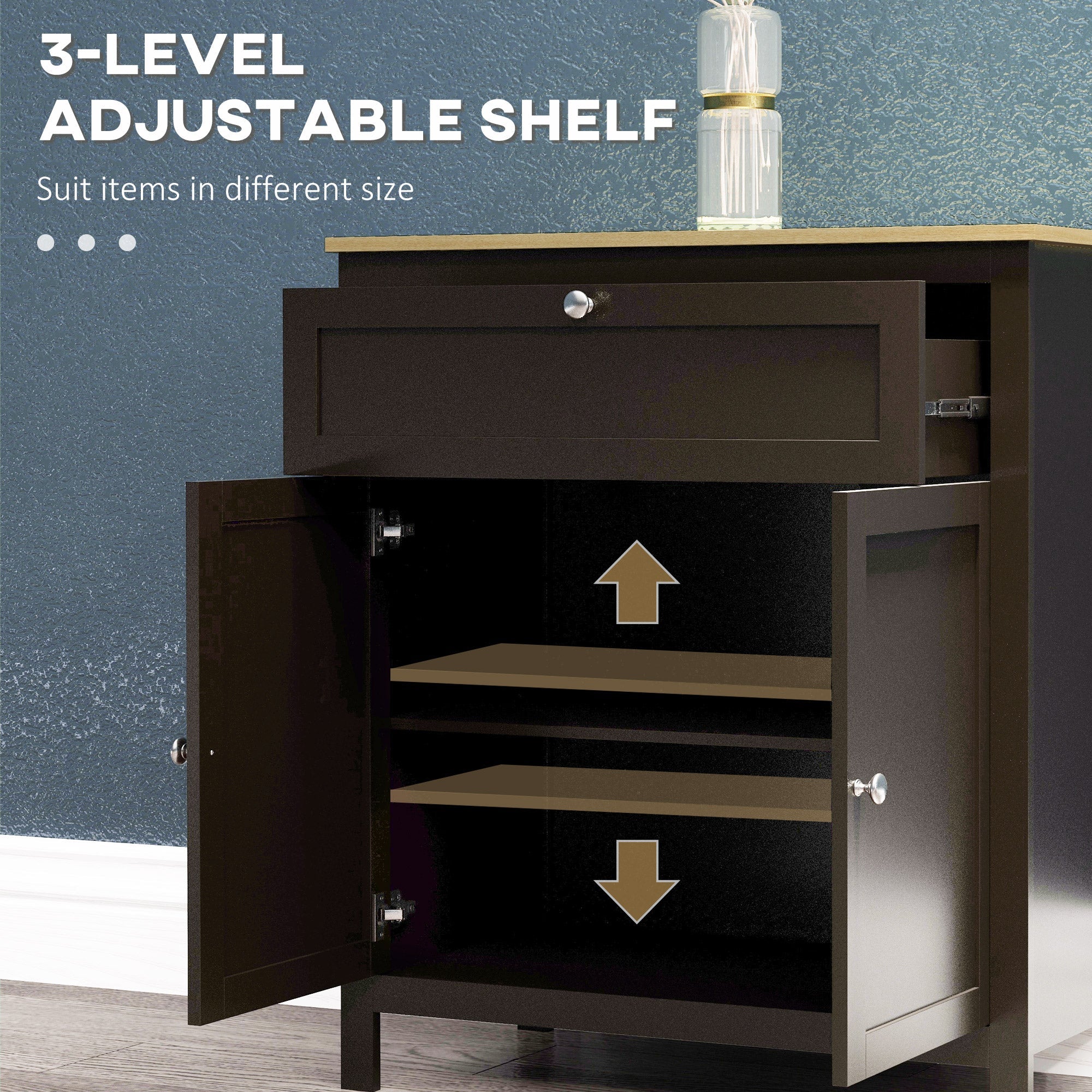 HOMCOM Buffet Server Cabinet Buffet Table Drawer Double Door Cupboard Adjustable Shelf Living Room Entryway Black 