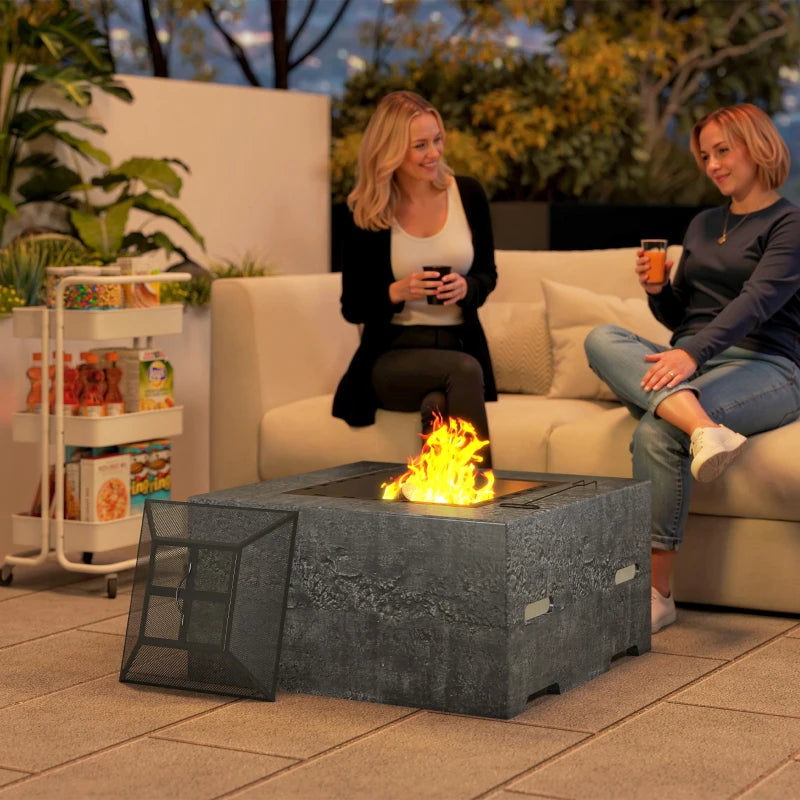 Fire Pit with Fire Poker, Wood Burning Firepit for Outside with Mesh Lid, Magnesium Oxide Stone Texture, Charcoal Grey