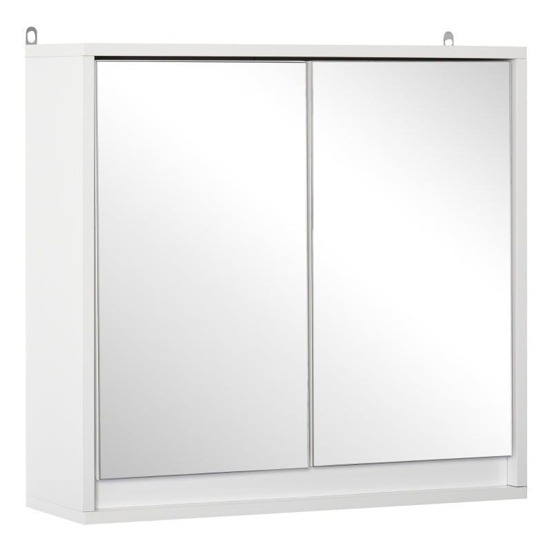 Wall Mounted Bathroom Medicine Cabinet Mirrored Cabinet with Hinged Door 2-Tier Storage Shelves White