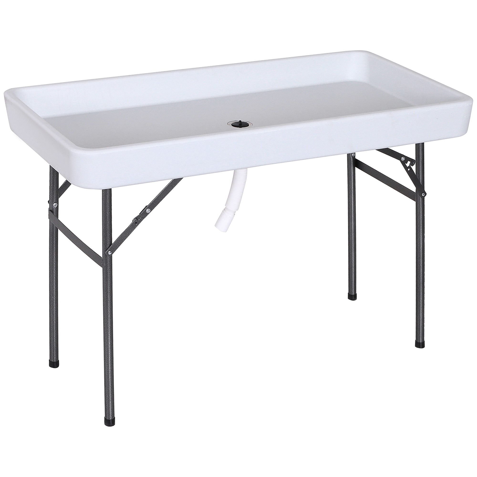 Outsunny 4ft Folding Picnic Table, Fish Fillet Cleaning Table, Camping Party Desk with Sink, White 