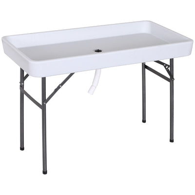 Outsunny 4ft Folding Picnic Table, Fish Fillet Cleaning Table, Camping Party Desk with Sink, White 