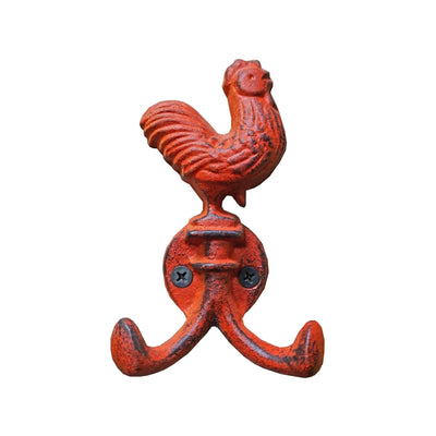 Rooster Dbl Hook Cast Iron Red 