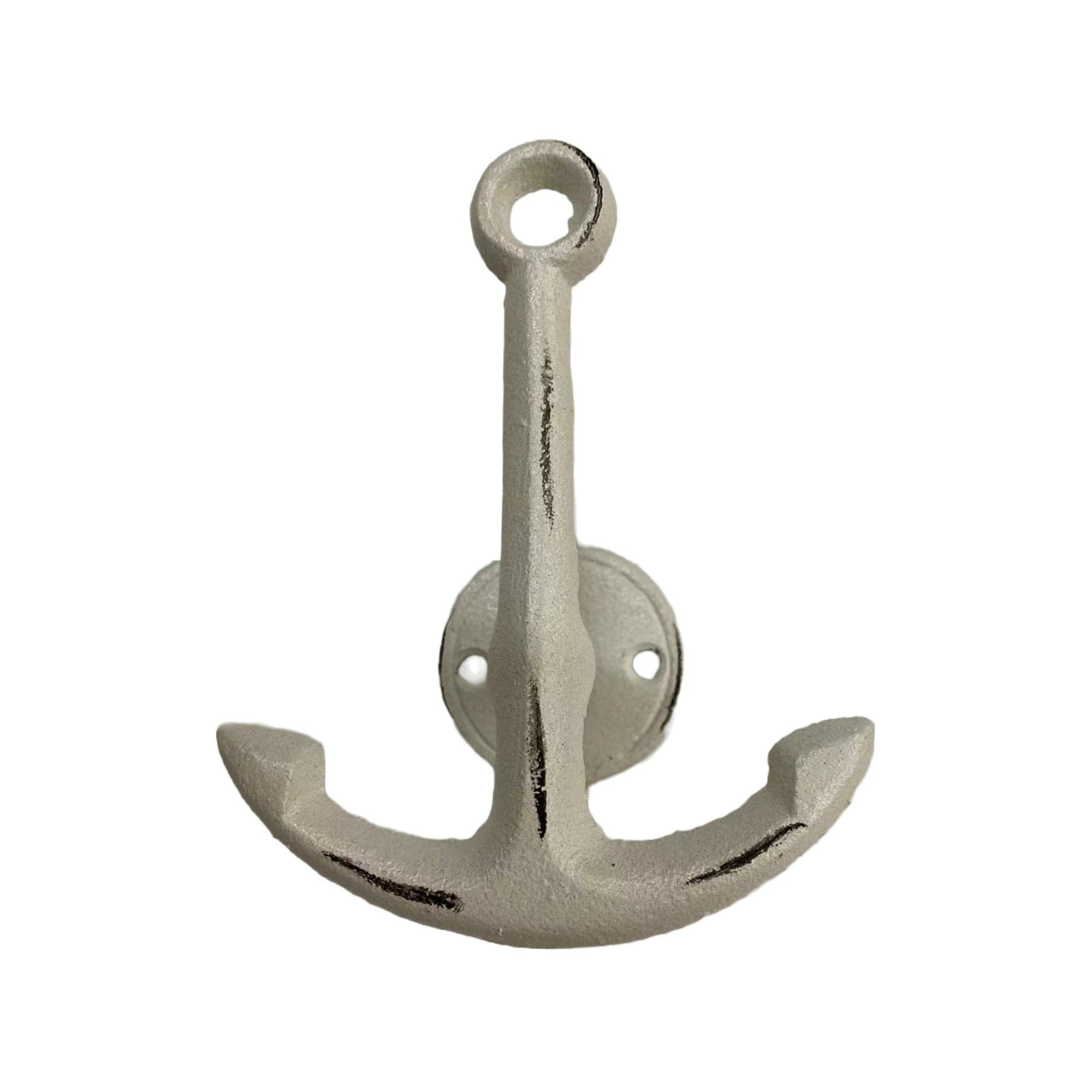 Distressed Anchor Hook, Antique White 