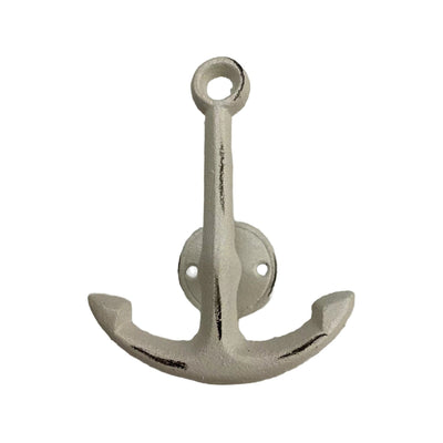Distressed Anchor Hook, Antique White 