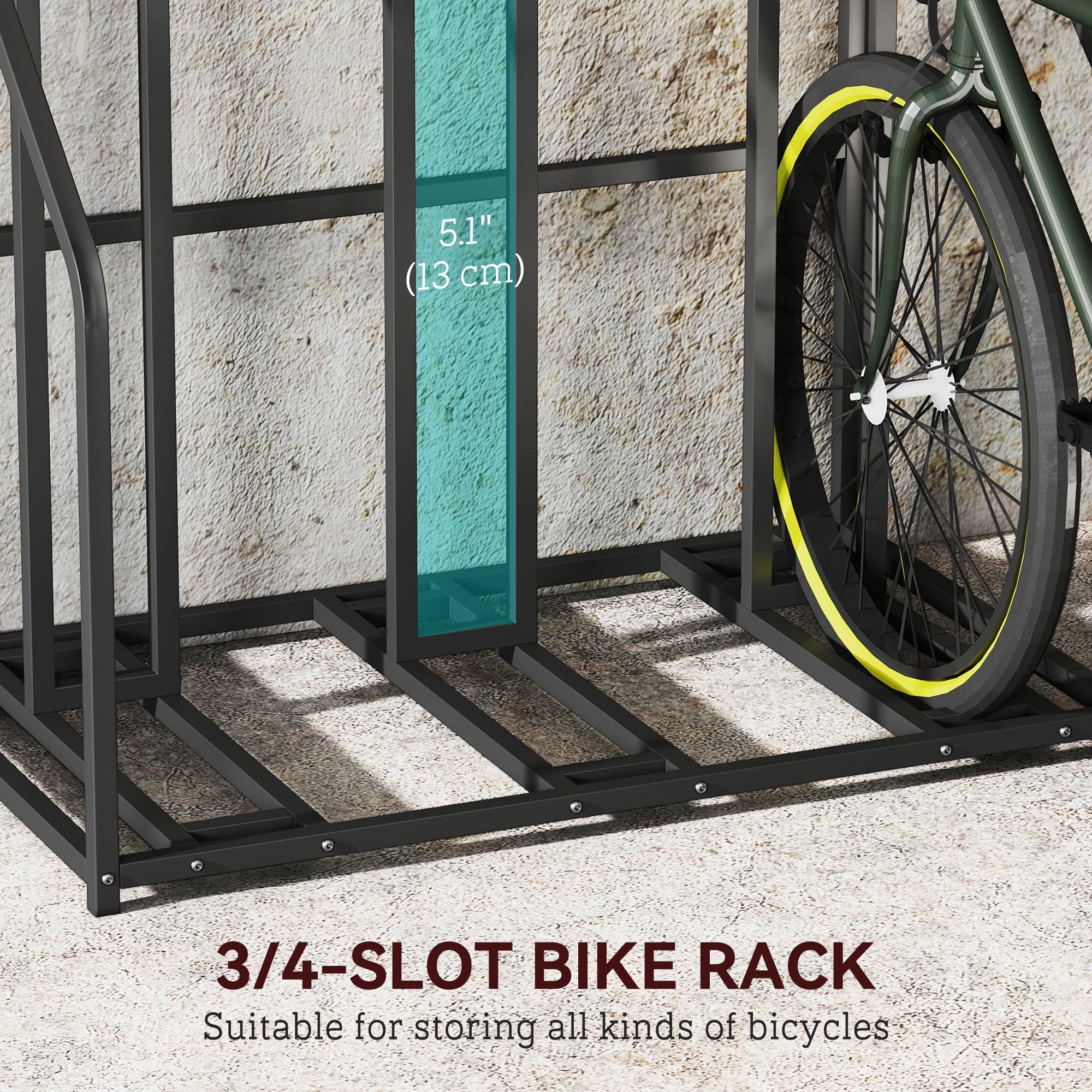 Soozier 4 Bicycle Bike Stand, Metal Floor Bike Storage Rack with Basket, Hooks, Indoor Outdoor Bicycle Stand, Black 