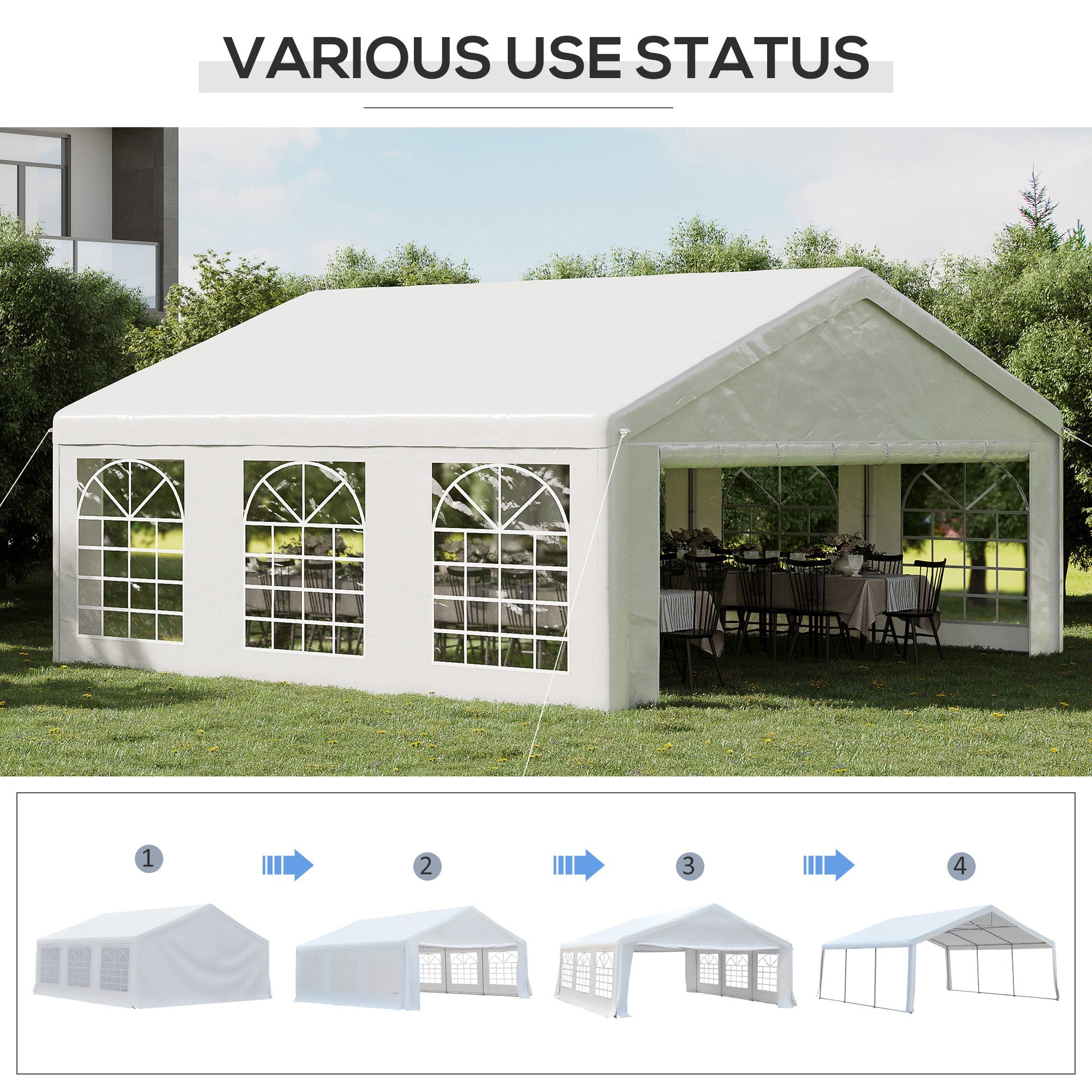 Outsunny 20x20ft Heavy Duty Carport Party Tent Outdoor Garage Patio Gazebo Canopy with Sidewalls White 