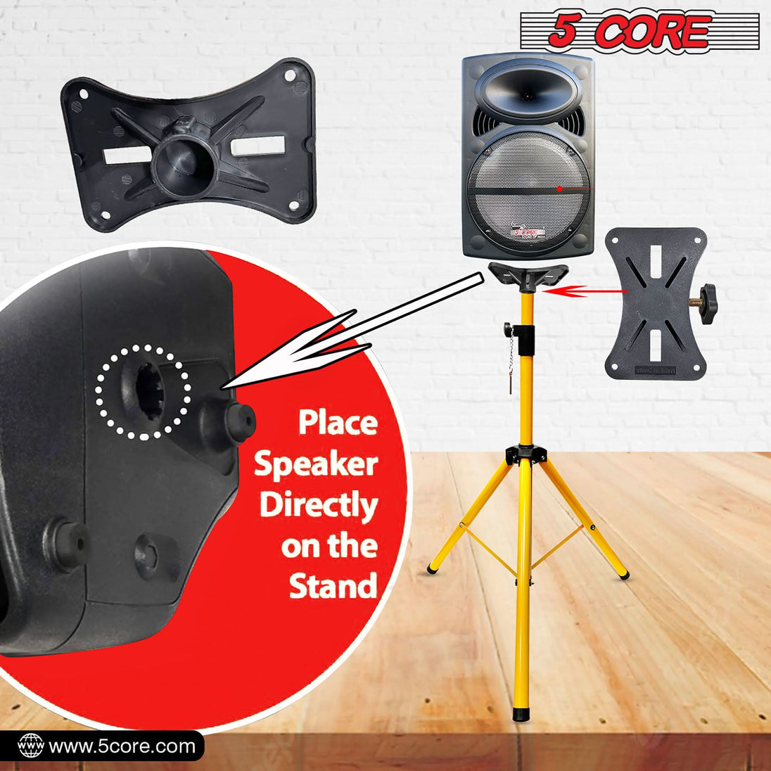 5Core Speaker Stand Tripod Tall Adjustable 72 Inch DJ Studio Monitor Stands Pole Mount Yellow