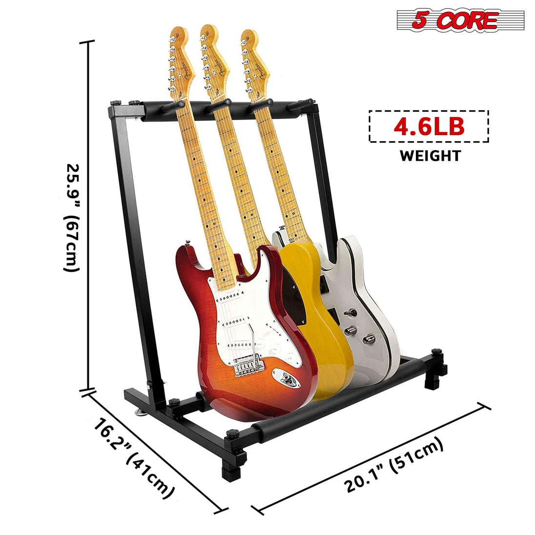 5 Core Multi Guitar Rack Stand Floor 3 Slot Adjustable Flying V Guitars Holder