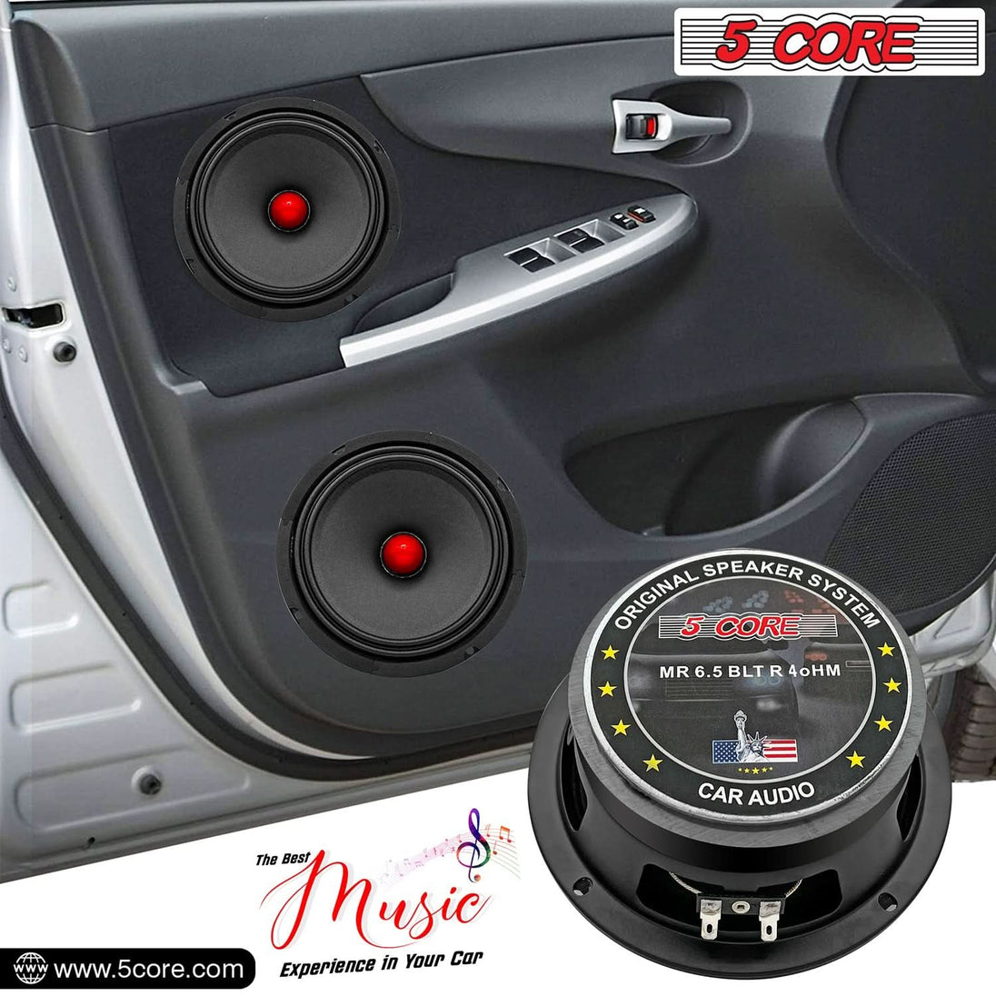 5Core 6.5 Inch Midrange Door Speaker 360W PMPO Subwoofer w Aluminum Bullet 4Ω Sub Woofer