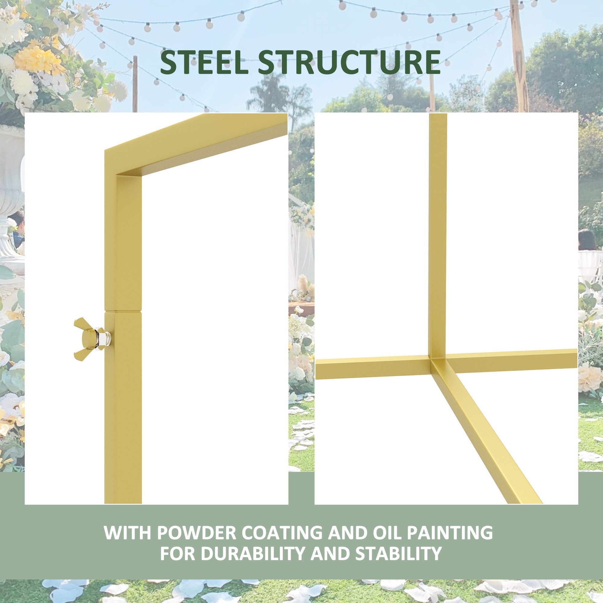 Outsunny 6.6x6.6FT Square Metal Wedding Arch, Gold Backdrop Stand for Parties, Bridal Showers, Graduations 