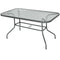 Outsunny Metal Garden Dining Tables Outdoor Patio w/ Tempered Glass Top, Umbrella Hole, 55
