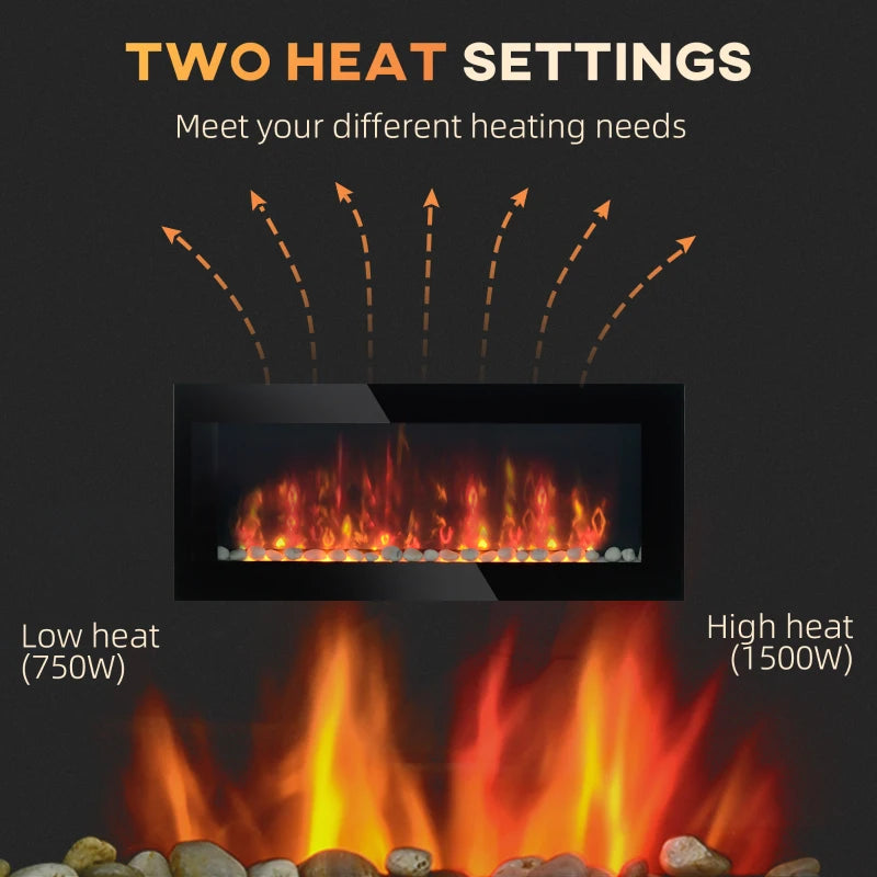 Wall Mounted Fireplace, 41 Inch Modern Electric Fireplace with Patented LED Flame Effect and 7 Colors, Black