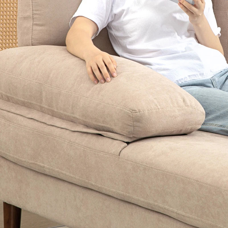 U Shape Couch with Double Chaise Lounge, Modern 4 Seater Sofa with Wooden Legs, Fabric Sofa for Living Room, Beige