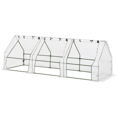 Outsunny Portable Mini Greenhouse 9'x3'x3', Tunnel Design with Large Zipper Doors, PE Cover for Extended Season Growing - White 