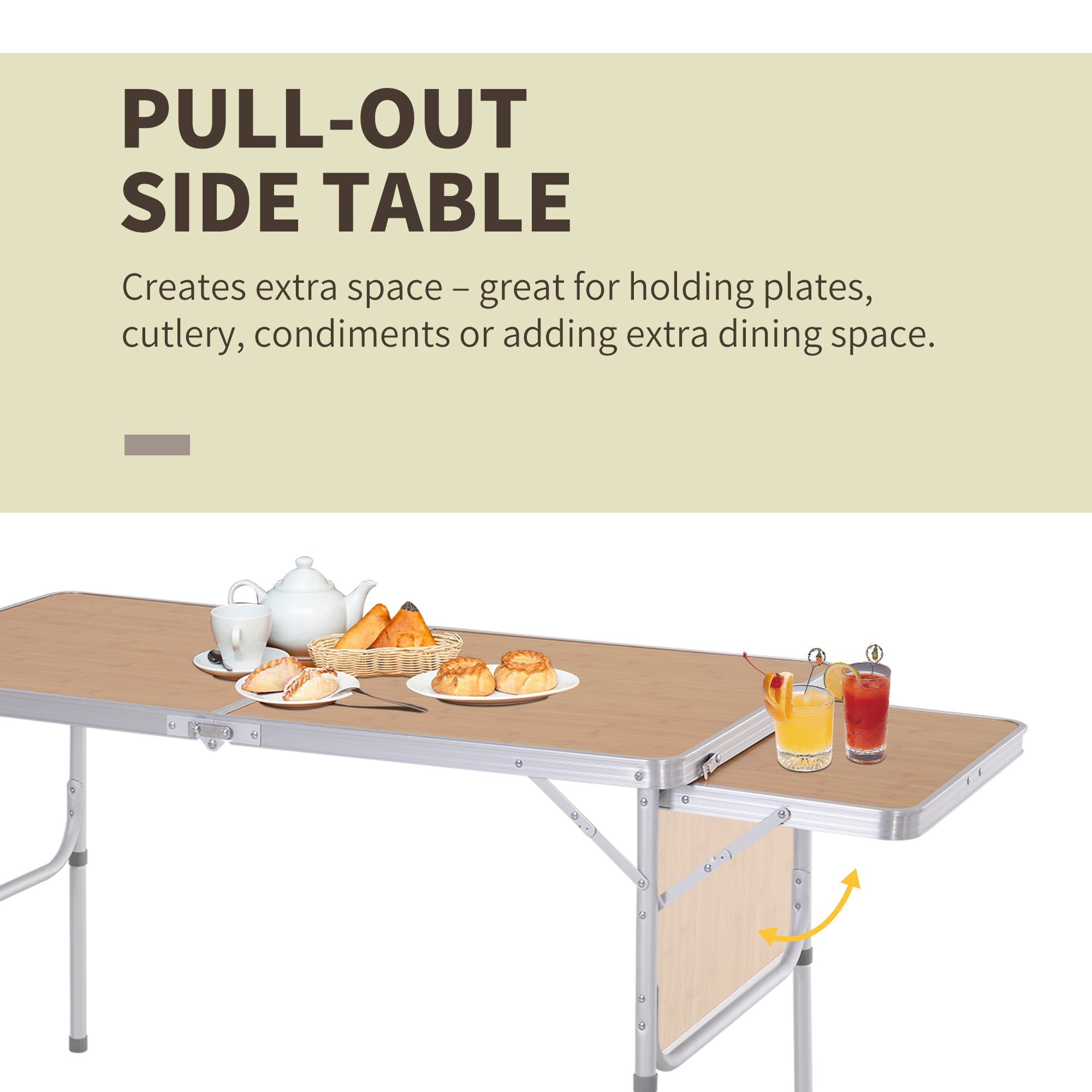 Outsunny Portable Picnic Table with Slide Shelf Foldable Design 2 Adjustable Heights for Outdoor Use 
