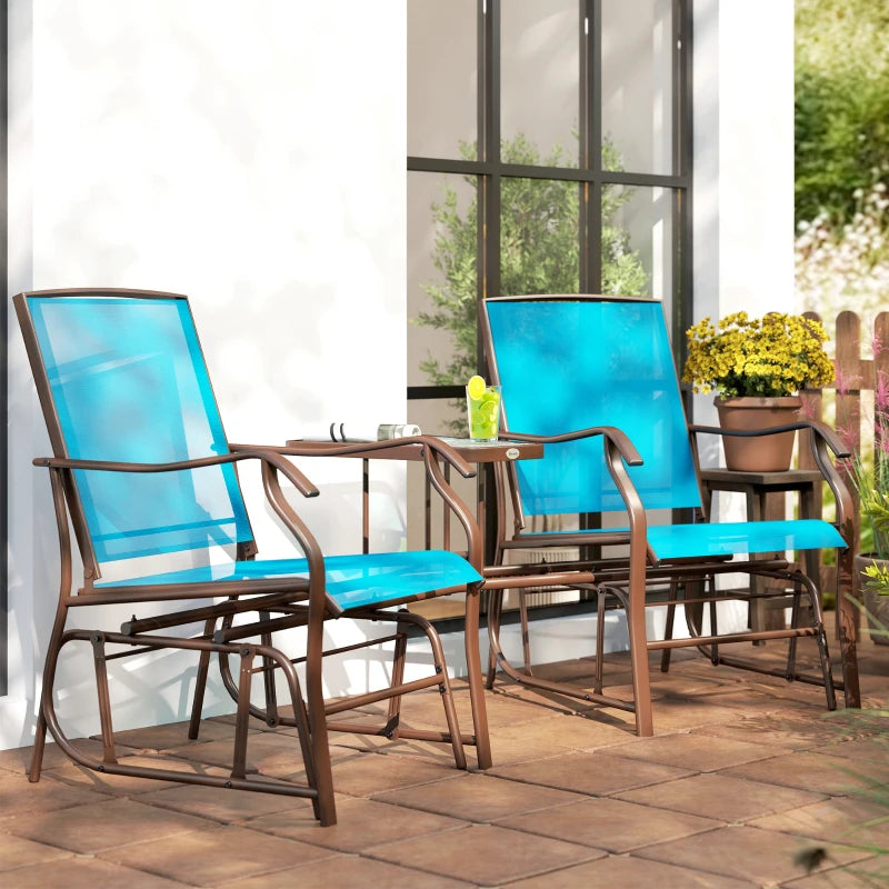 Outdoor Glider Chair with Table, 2-Seat Patio Glider Loveseat with Breathable Mesh Fabric, Blue