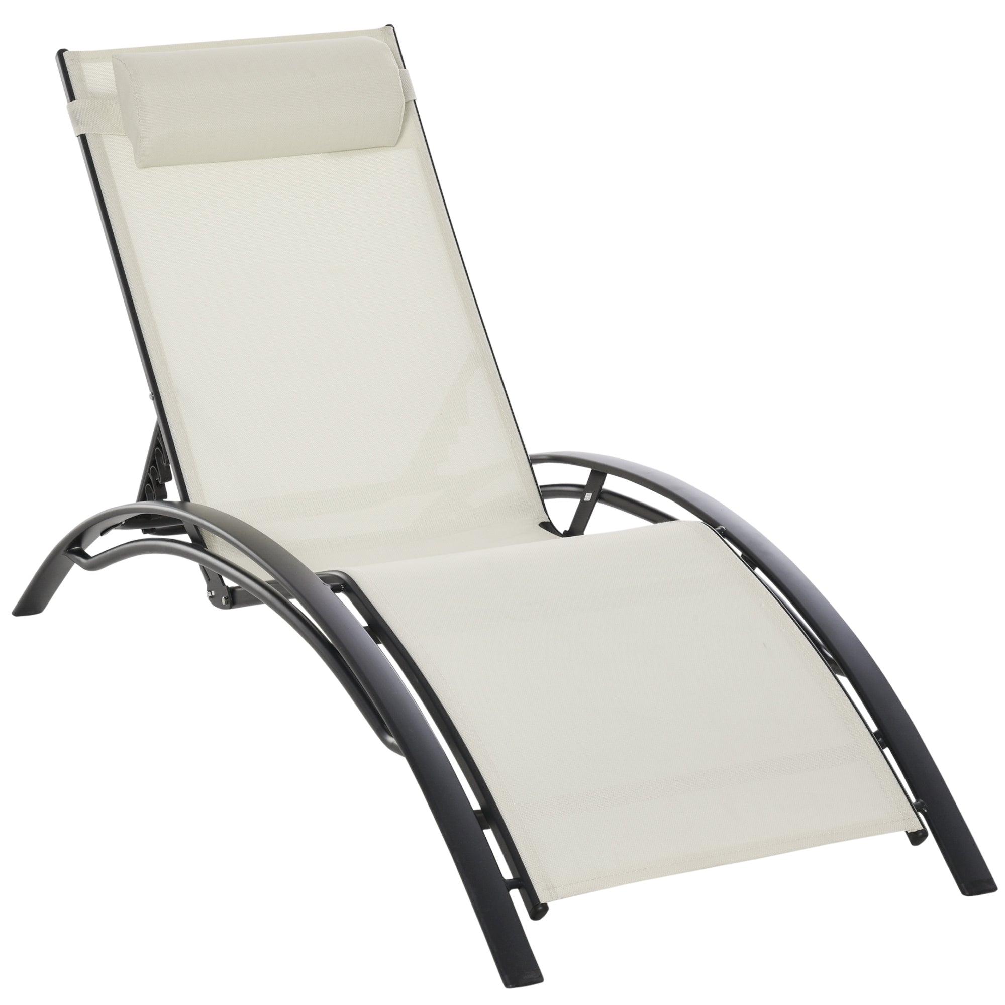 Outsunny Patio Reclining Lounge Chair Outdoor Aluminum Tanning Chair with Adjustable Backrest and Head Pillow Beige 