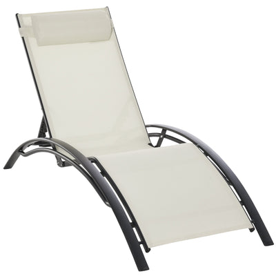 Outsunny Patio Reclining Lounge Chair Outdoor Aluminum Tanning Chair with Adjustable Backrest and Head Pillow Beige 