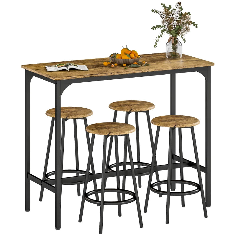 5-Piece Bar Table Set for 4, Industrial Counter Height Bar Table and Chairs for Kitchen, Dining Room, Rustic Brown